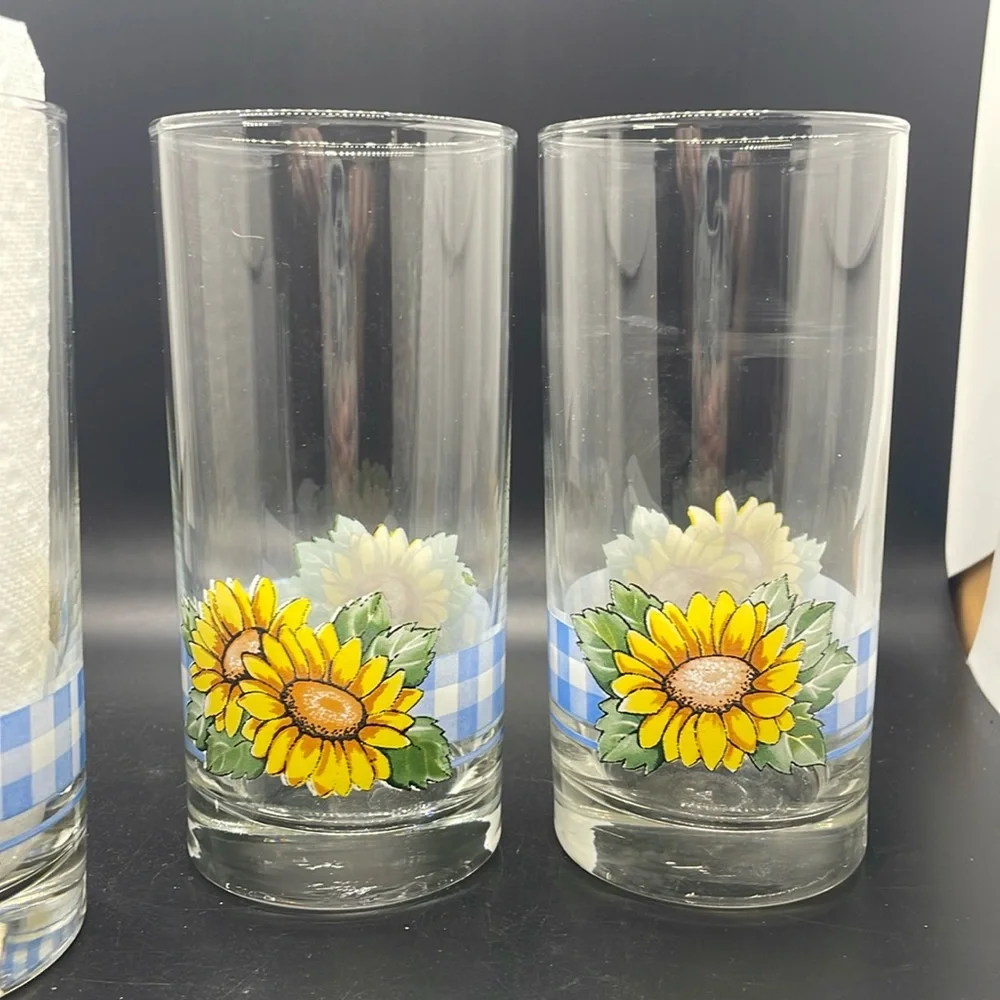 Vintage 90s Libby Sunflower Gingham 16 oz Drinking Glasses – Libbey Set of 4